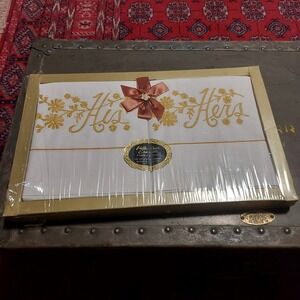 Vintage His and Hers Embroidered Pillow Case Ensemble Fine Count Made in USA NEW